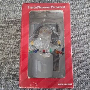 Costco Frosted Snowman Ornament Glass Figurine with Colorful Lights 0310969